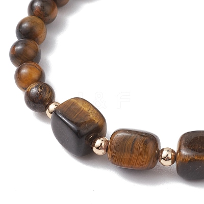 Natural & Synthetic Mixed Gemstone Cube & Round Beaded Stretch Bracelets BJEW-JB10807-1