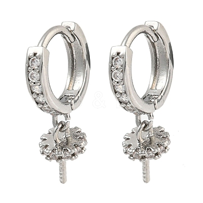Brass Micro Pave Clear Cubic Zirconia Hoop Earring Findings KK-G490-12P-1