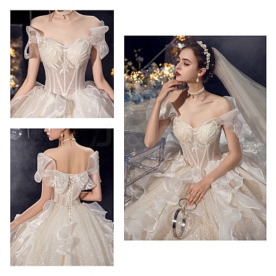 Polyester & Plastic Boning Sewing Wedding Dress Fabric OCOR-WH0052-26-1