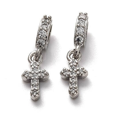 Brass Micro Pave Cubic Zirconia European Dangle Charms ZIRC-H119-01P-1