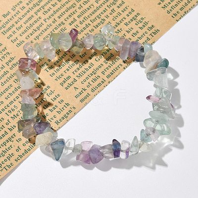 Chips Natural Fluorite Beaded Stretch Bracelets BJEW-JB01826-01-1