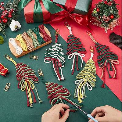 DIY Handmade Woven Cotton Christmas Tree Keychain Making Kits DIY-SC0028-13B-1