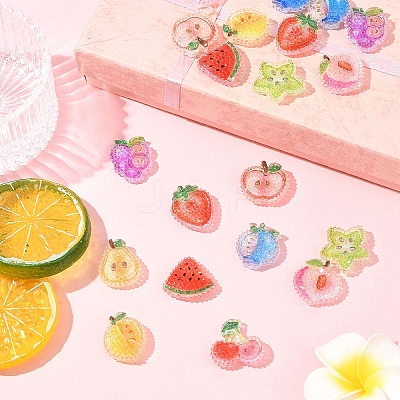 20Pcs 10 Styles Cherry/Pear/Lemon/Grape/Blueberry/Peach/Apple/Watermelon/Fruit Transparent Epoxy Resin Decoden Cabochons RESI-FS0001-93-1