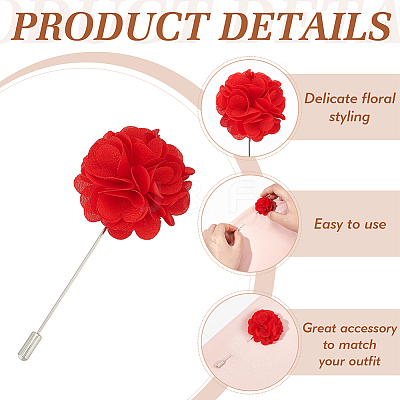 4Pcs 4 Colors Flower Polyester Lapel Pin Brooches for Men JEWB-FG0001-21-1
