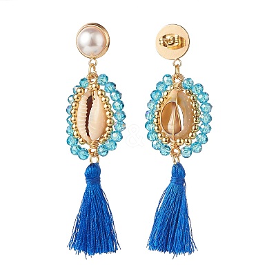 Beads Wire Wrap Long Dangle Stud Earring EJEW-TA00039-02-1