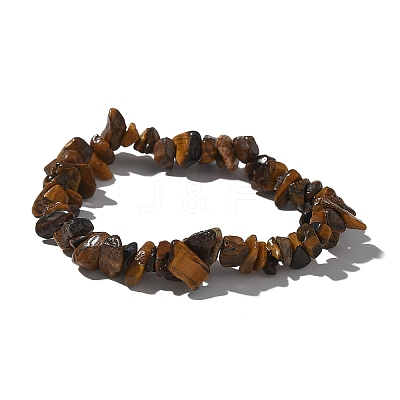 Unisex Chip Natural Tiger Eye Beaded Stretch Bracelets X-BJEW-S143-02-1