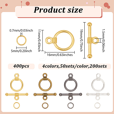 200 4 Colors Bags Tibetan Style Alloy Toggle Clasps FIND-ME0003-20-1