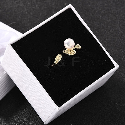 Round Natural Pearl Finger Rings RJEW-P113-24G-1