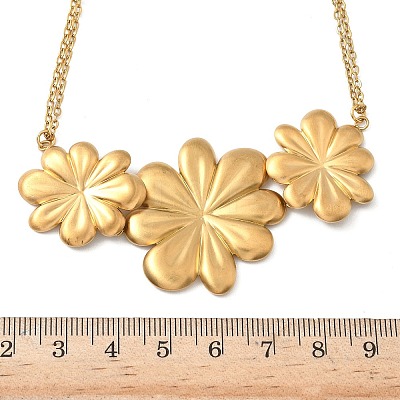 Triple Flower 304 Stainless Steel Bib Necklaces for Women NJEW-G173-03G-1