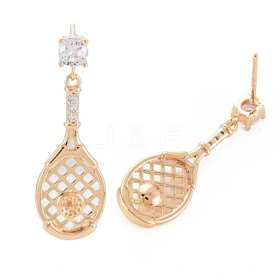 Brass Micro Pave Clear Cubic Zirconia Stud Earring Findings KK-S364-057-1