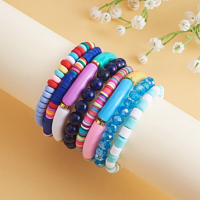 8Pcs 6 Style Synthetic Imperial Jasper & GLass Beaded Stretch Bracelets Set BJEW-SW00086-04-1