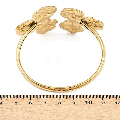 304 Stainless Steel Multi Flower Cuff Bangles for Women BJEW-A154-02A-G-1