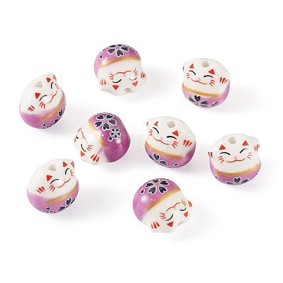 9Pcs Handmade Printed Porcelain Beads PORC-TADJ0001-01E-1