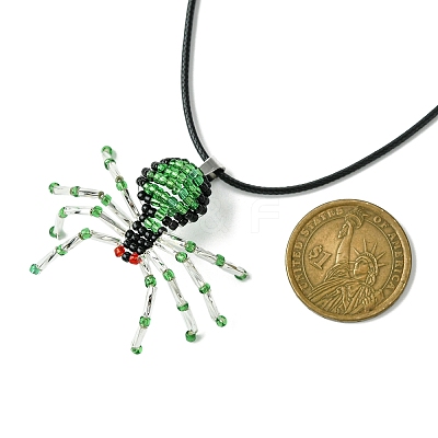 Braided Glass Seed Bead Spider Pendant Necklaces NJEW-MZ00036-03-1