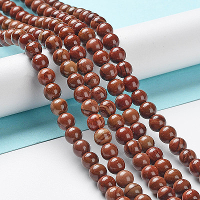 Natural Wood Lace Stone Wooden Jasper Beads Strands G-P516-A02-02-1