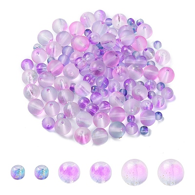 150Pcs 3 Styles Frosted Spray Painted Glass Beads Strands GLAA-YW0004-34D-1