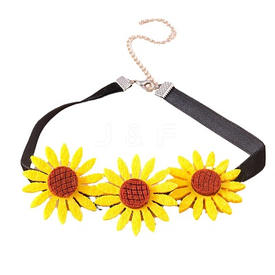 Felt 3 Sunflower Chokler Necklaces for Women FS-WG49D9B-01-1