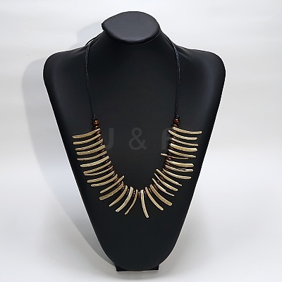 Bohemian Natural Coconut Triangle & Rondelle Wood Beaded Cotton Cord Bib Necklaces FS-WG1FFFB-01-1