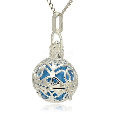 Silver Color Plated Brass Hollow Round Cage Pendants KK-J240-02S-1