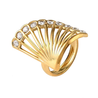 304 Stainless Steel Micro Pave Cubic Zirconia Cuff Open Rings SA-CBA183D-02G-1