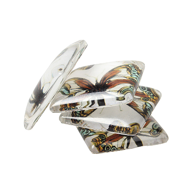 Butterfly Printed Glass Square Cabochons GGLA-N001-10mm-C-1