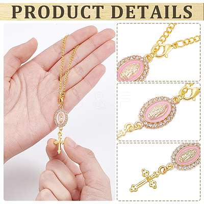 12Pcs Oval with Virgin Mary & Cross Alloy & Iron Pendant Decoration HJEW-NB0002-30A-1
