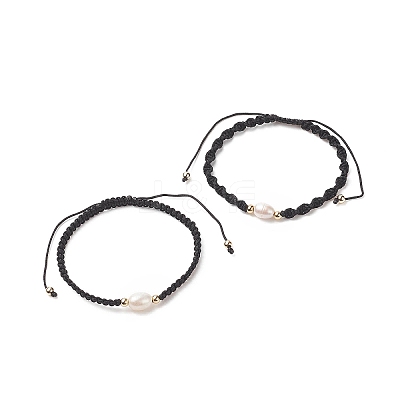 2Pcs 2 Style Natural Pearl Braided Bead Bracelets Set with Nylon Cord for Women BJEW-JB09141-02-1