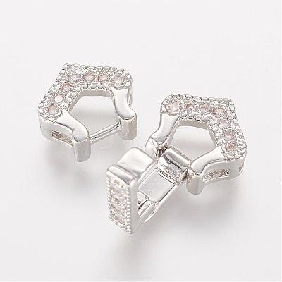 Brass Micro Pave Cubic Zirconia Fold Over Clasps ZIRC-J016-09P-1