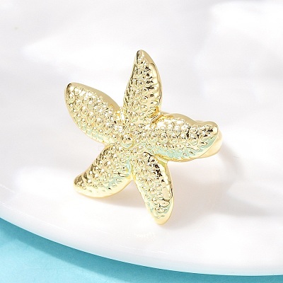 Ocean Theme Brass Cuff Rings RJEW-C135-01G-14-1