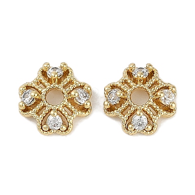 Brass Micro Pave Clear Cubic Zirconia Bead Caps KK-I719-06G-1