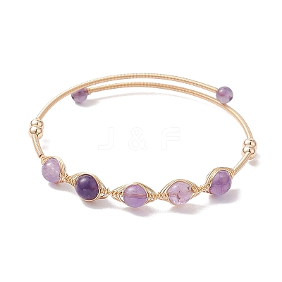4Pcs 4 Style Natural Mixed Gemstone Round Beaded Cuff Bangles Set BJEW-JB10112-1