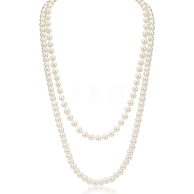 Baking Paint Pearlized Glass Pearl Round Beaded Long Necklaces NJEW-SW00066-03-1