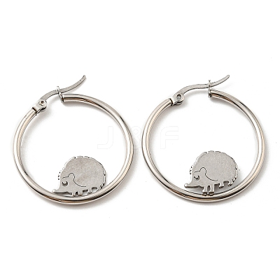 Non-Tarnish 304 Stainless Steel Hedgehog Beaded Hoop Earrings LS-EJEW-F320-02P-1