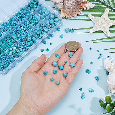 1200Pcs 12 Styles Synthetic Turquoise Beads Sets TURQ-PA0001-01A-1