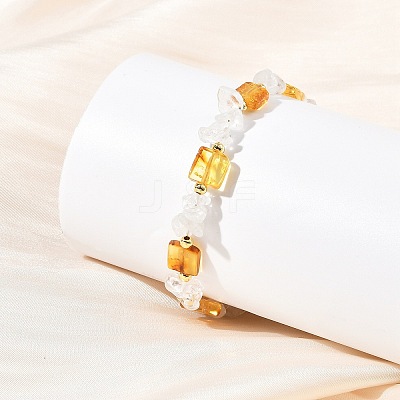 Natural Amber & Quartz Crystal Beaded Bracelets for Women BJEW-JB14197-1