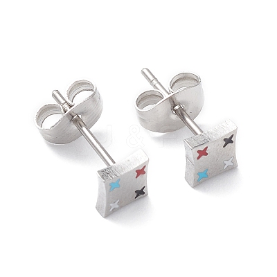 3 Pairs 3 Style Enamel Rhombus with Star Dangle Hoop Earrings EJEW-B020-10P-1