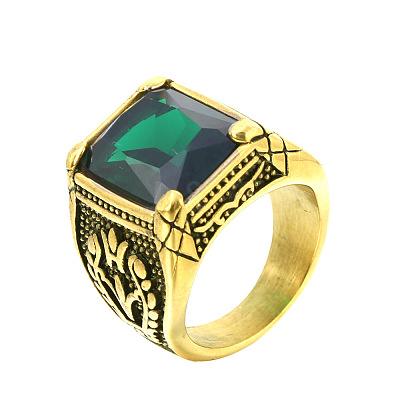316L Stainless Steel & Cubic Zirconia Men's Vintage Carved Finger Rings FS-WG82D33-36-1