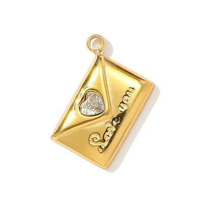 304 Stainless Steel Cubic Zirconia Pendants STAS-OY004-04G-1