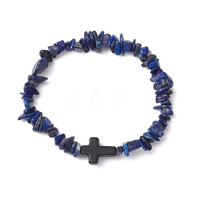 Natural Lapis Lazuli Chips Stretch Bracelets for Women Men BJEW-JB11341-07-1