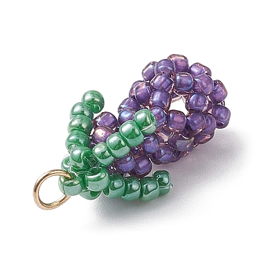 Glass Seed Beaded 3D Eggplant Pendants PALLOY-MZ00942-03-1