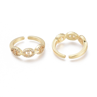 Brass Micro Pave Clear Cubic Zirconia Cuff Rings RJEW-O037-07G-1