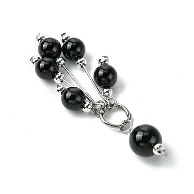 Natural Black Onyx(Dyed & Heated) Round Tassel Big Pendants PALLOY-JF03281-02-1