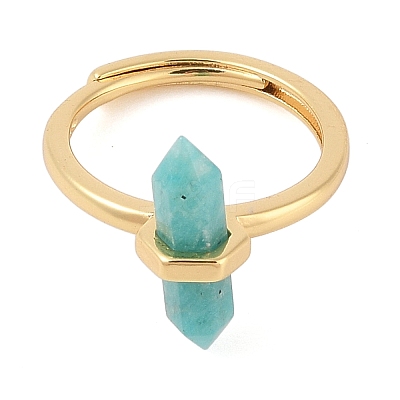 Double Pointed Hexagonal Prism Natural Amazonite Adjustable Rings for Women RJEW-G327-01G-08-1