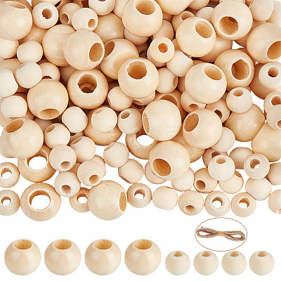 250Pcs 2 Styles Undyed Oil Coated Wooden Beads WOOD-PA0001-54-1