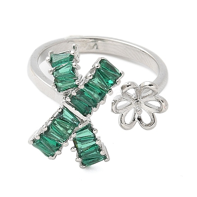 Bowknot & Flower Brass Micro Pave Cubic Zirconia Cuff Ring Settings KK-K297-20P-1