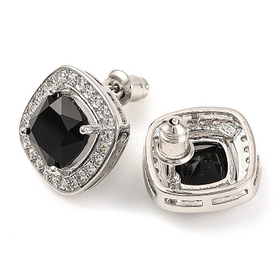 Cubic Zirconia Rhombus Stud Earrings EJEW-I304-15P-02-1