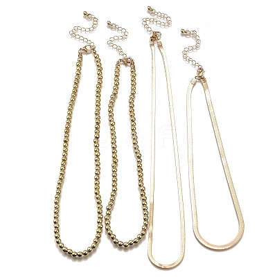 4Pcs 4 Styles CCB Plastic Round Beaded Necklaces and Iron Snake Chain Necklaces NJEW-V003-07G-1