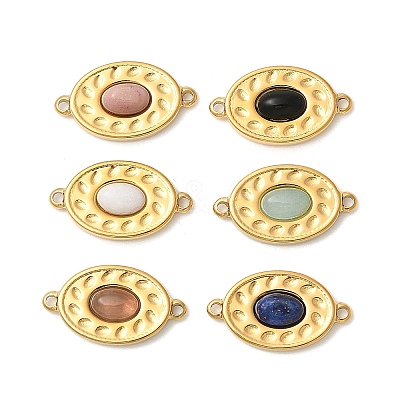 304 Stainless Steel Pave Natural Mixed Stone Oval Connector Charms STAS-F312-13G-1