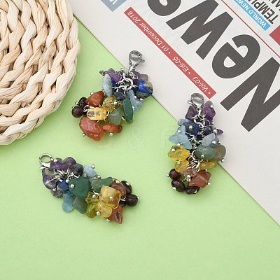 Natural Chip Gemstone Pendant Decorations HJEW-JM00213-1