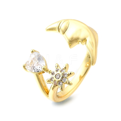 Ocean Theme Brass Micro Pave Cubic Zirconia Cuff Rings for Women RJEW-F184-17C-G-1